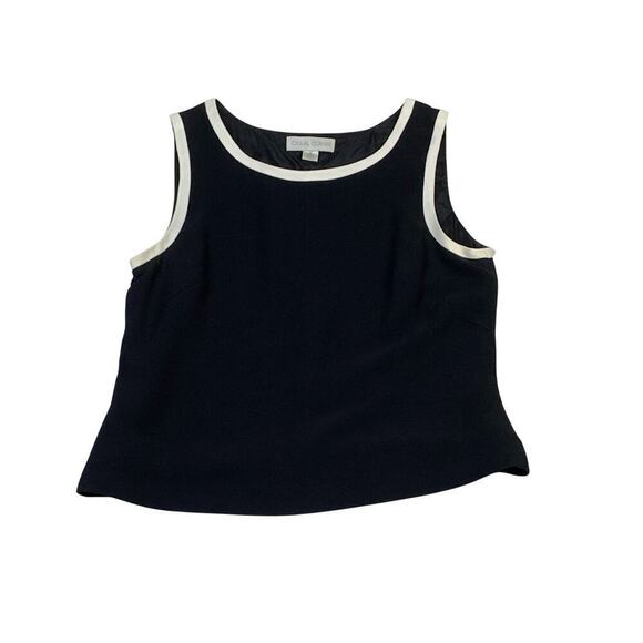 Casual Corner Vntg 90s Black Tailored Blazer & Shell w White Edging  - Size 12 - Picture 3 of 7